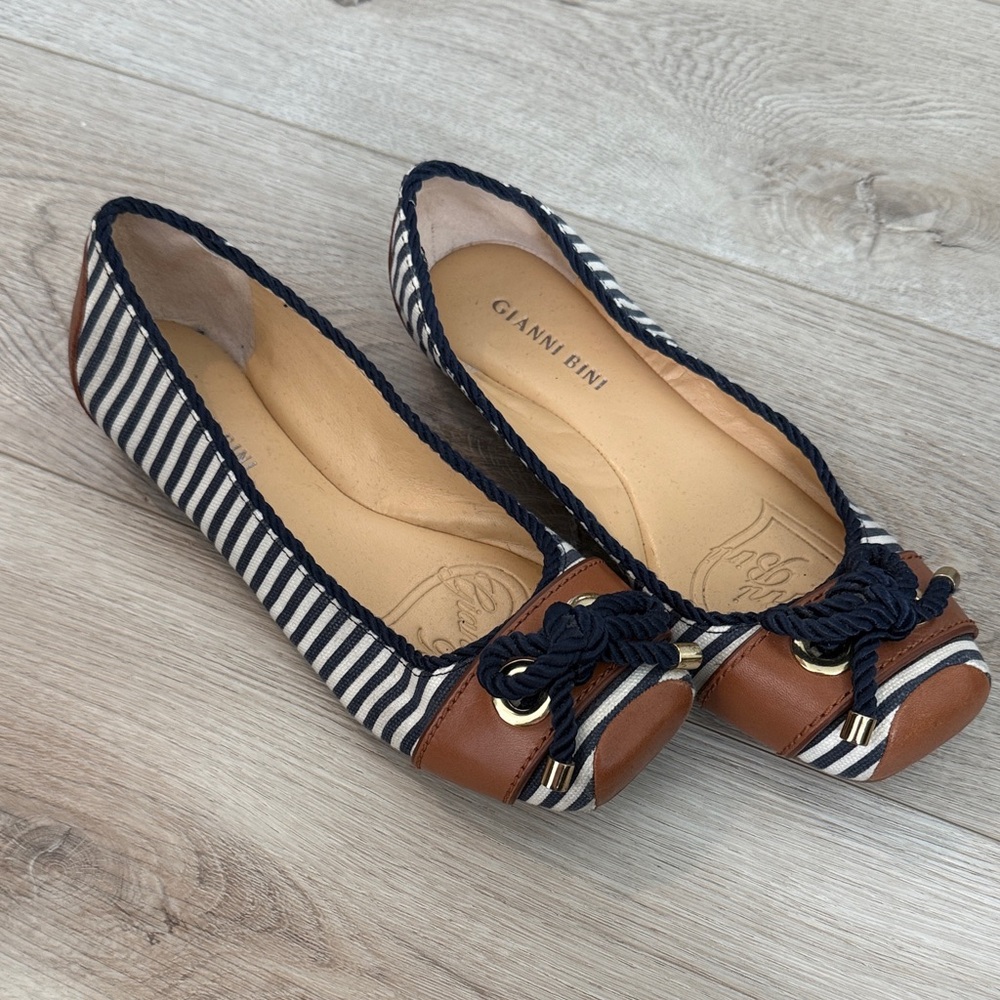 Gianni Bini Navy and Brown Striped Flats